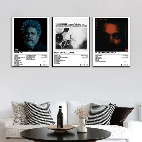 3-piece set music album cover canvas posters, hip-hop, R&B, Abstract face design, Abstract pattern print style, Abstract Wall Art, suitable for home decor, a gift for music fans, music room decoration, frameless, Decoration items, Modern home decoration