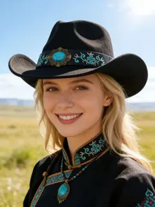 Stylish Western Hat for Vacation, Classic Cowboy Hat, Elegant Ethnic Jazz Hat, Unique Design for Women, Trendy Accessory for Travel