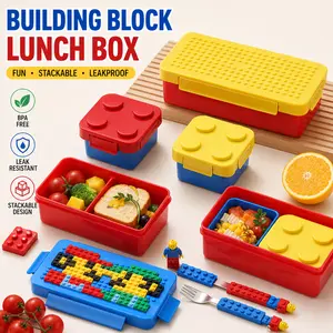 Building block–shaped lunch box set; stackable, leakproof bento boxes; food-grade lunch boxes for children and students; meal prep containers for working adults; suitable for picnics; dishwasher and microwave safe. Plastic Portable