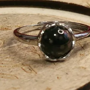 Ocean Jasper Sterling Silver Adjustable Ring - Elegant Oval Gemstone Ring with Unique Polka Dot Design in Silver Tone for Stylish Accessories