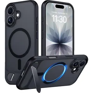 for iPhone 17 Case, [Built-in Invisible Kickstand][Compatible with MagSafe][Military Grade Shockproof] Slim Translucent Matte Phone Case for iPhone 17 6.3 inch (Black)