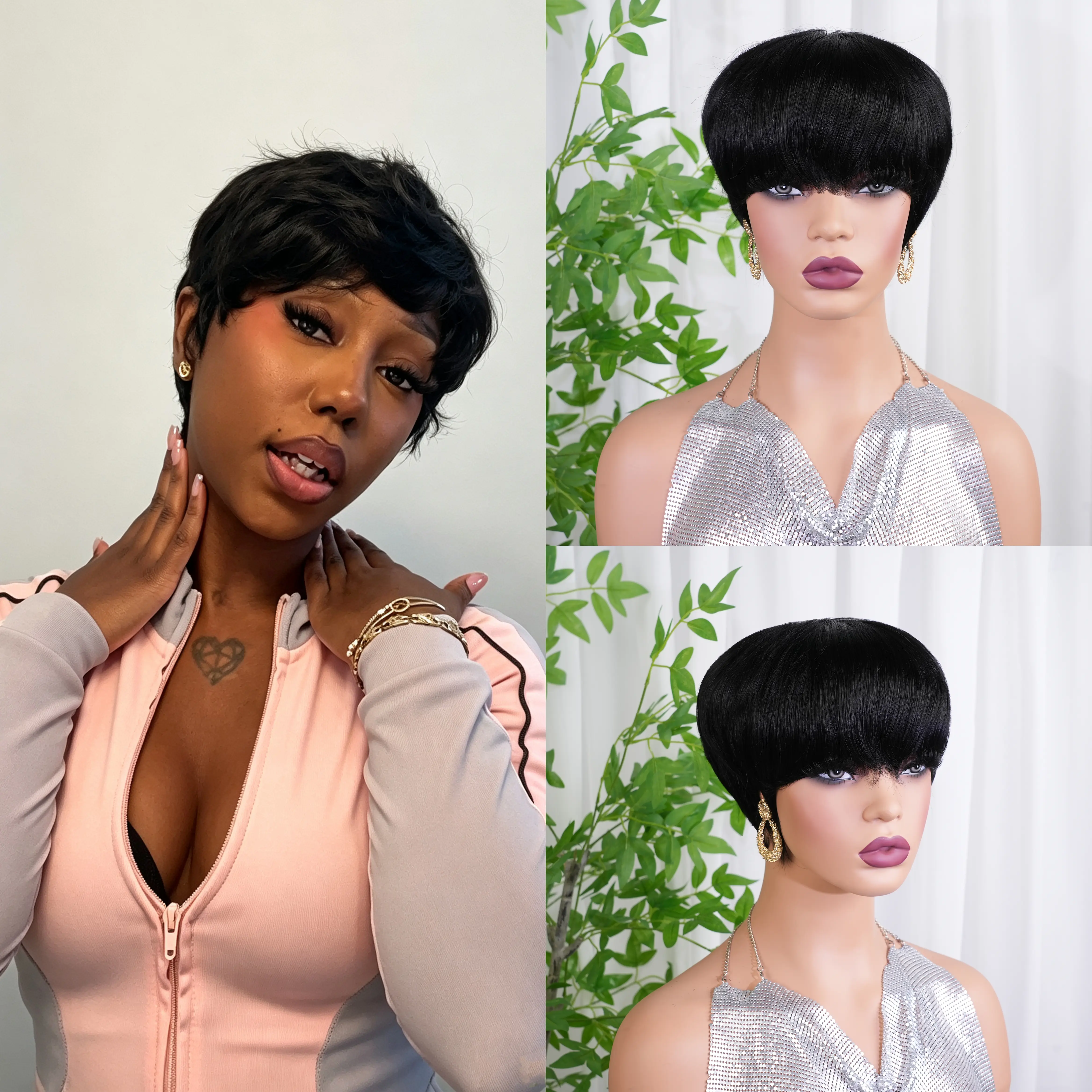 Pixie Cut Wigs  Voluminous Layered,  Machine-Woven   Natural-Looking Short Wigs—Stylish Everyday Wigs for Black Women