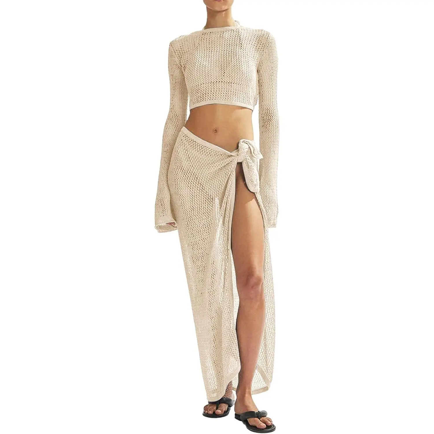 Women's 2-Piece Crochet Coverups Set - Hollow-Out Design, Multi-Size, Ideal for Cover Ups Swimsuits, Bikini Coverup Pairing, Beach Wear, Knit, 2 Piece Sets, Beachwear, Soft Crochet, Two-Pieces