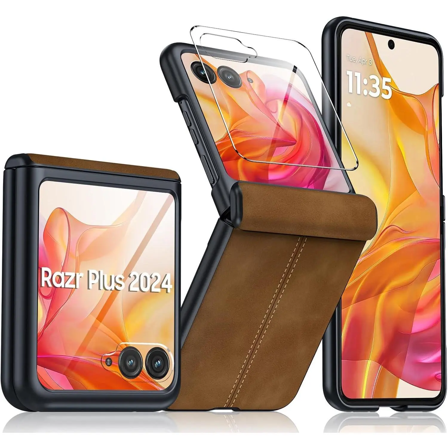 Oupeigar Flip Protective Cover for razr2024/razr2025/razr2026 Phone Accessories, Ultra-Thin PU Leather Matte PC Casing with Built-in Screen Protector, Hinge Protection, Shockproof Functionality,
