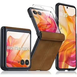 for Motorola razr2024/razr2025 Case, Built-in Screen Protector& Hinge Protection & Ultra Thin PU Leather Matte PC Shockproof Phone Cover Smartphone Case