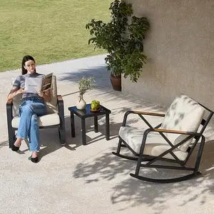 Tribesigns Outdoor Rocking Chair, Waterproof Metal Rockers with Thick Cushions, Comfortable Patio & Balcony Furniture, Durable Metal Frame, Beige/Grey