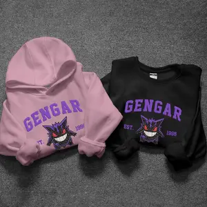 Gengar Cute Embroidered Hoodie, Gengar Sweatshirt, Gift Embroidered Sweatshirt, Cute Anime Embroidered Shirt