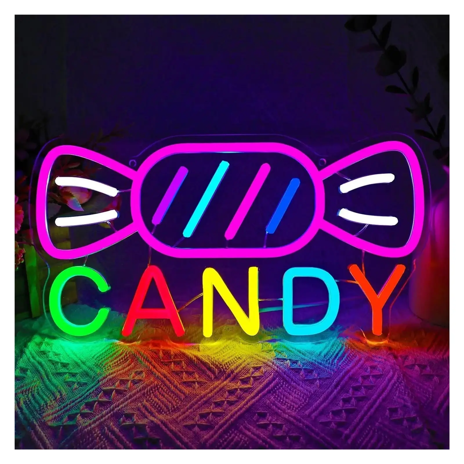 Candy Neon Sign Dimmable Light For Candyland Store Party Bedroom Bar Art Decoration Night Lamp 35cm×18cm