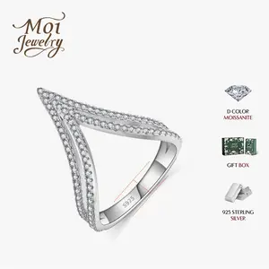 Luxury V-Shape Full Synthetic Moissanite Stackable Ring, s925 Sterling Silver, Perfect for Styling and Special Occasions