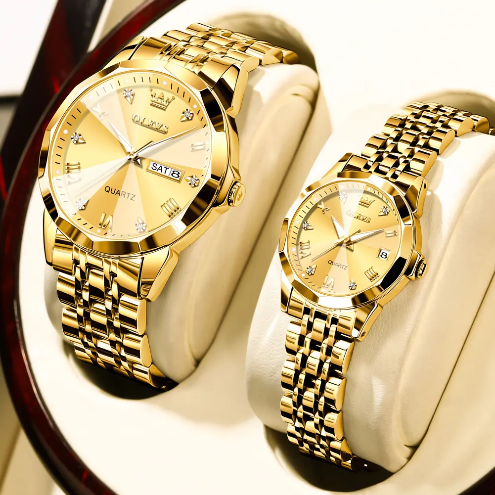 OLEVS Couple Watch His and Her Set Watches Business Analog Quartz Men and Women Watches Stainless Steel Waterproof Luminous Date Wrist Watch 9931