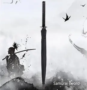 DKD Easter Special Samurai Umbrella – Windproof 24-Rib Metal Frame, Semi-Automatic Parasol with Japanese Sword Handle, Unique Holiday Gift for Men, Friends，couples & Cosplay Fans, Perfect for Rainy & Winter Days