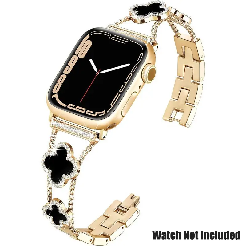 BUREI ZY Black Shell Clover Slim Metal Bracelet for Apple watch band Business Dressy Strap Compatible Ultra 2UltraSeries 101SESE2 3849mm W BUREI ZY Black Shell Clover Slim Metal Bracelet for Apple watch band Business Dressy Strap Compatible Ultra 2UltraSeries 101SESE2 3849mm W