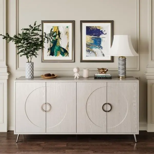 Modern Green Lacquered 4 Door Wooden Cabinet Sideboard Buffet Server Cabinet Storage Cabinet, for Living Room, Entryway, Hallway, Office, Kitchen and Dining Room