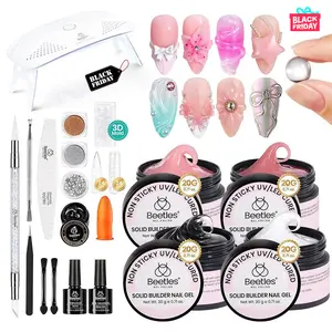 Beetles Solid Builder Gel for Nails, Clear Pink White Hard Gel for Nails 3D Sculpting Gel Non-Sticky Hand Carving Gel Nail Glue Extension Gel with Mold Chrome Nail Powder Tools Salon DIY Dealsforyoudays
