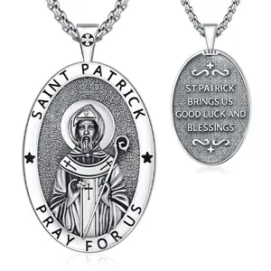 DRINSPER S925 St Patrick Necklace Patron Saint of Irland 925 Sterling Silver Necklace for Men Women