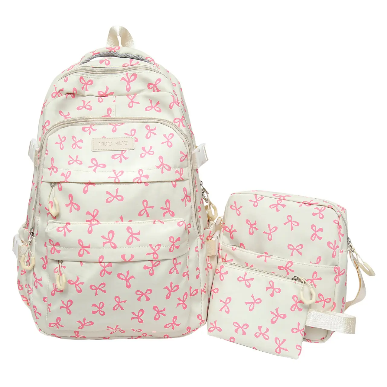 Coquette Bow Backpack Bow Backpack 3Pcs Set for Girls Cute Kawaii Backpack Set Aesthetic Daypack Bow Rucksack (White Pink/White Blue)