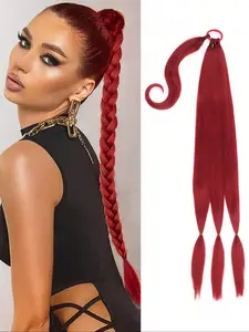 Ponytail Extensions, Synthetic Hair Pieces, Synthetic Boxing Braids 26/34 Inch Wrap Around Chignon Tail With Rubber Band Ombre Braid Hair Long Braided Ponytail Extension