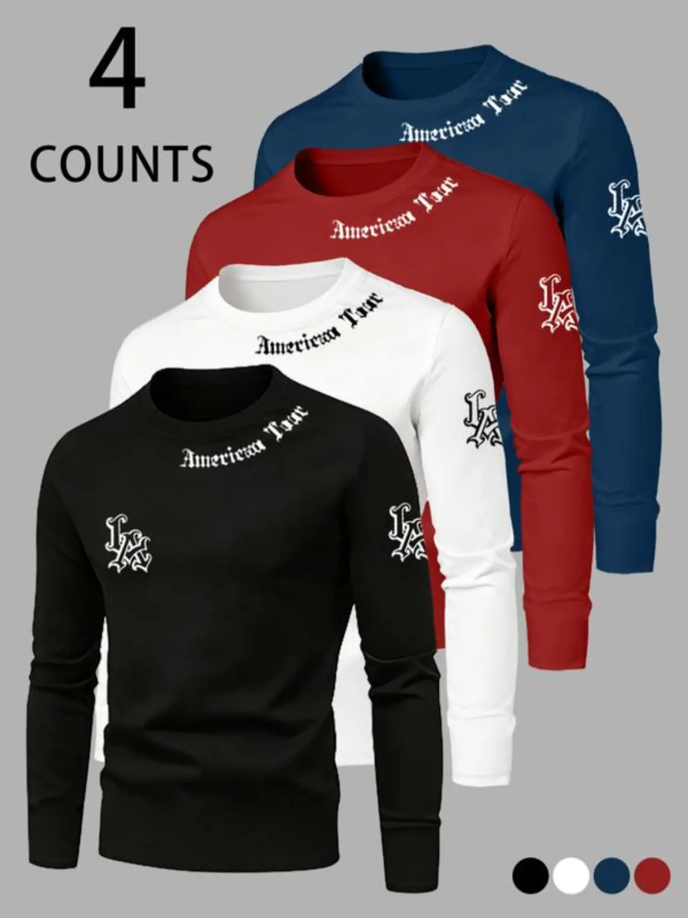 4-Piece Men's Casual Fashion Long Sleeve Loungewear Set, Letter Print Soft Comfort Essential for Spring & Autumn Wear