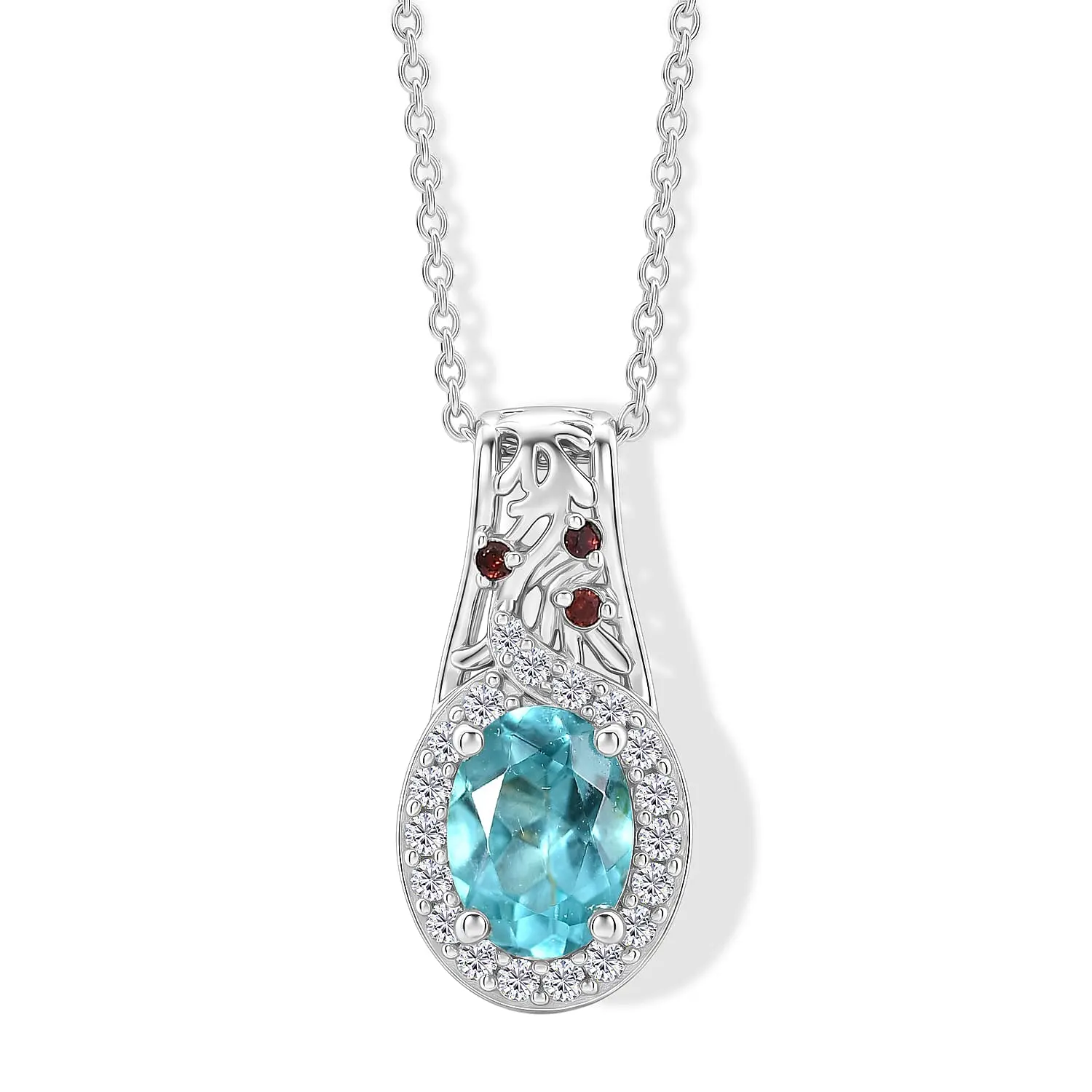 D'Joy Premium Betroka Blue Apatite, Multi Gemstone Pendant Necklace (20 Inches) in Rhodium Over Sterling Silver 1.25 ctw