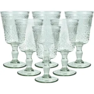 Debutante Vintage Themed Glassware, 10 Ounce Water Goblets (Set of 6), Dishwasher-Safe Water Glasses, Sage Green