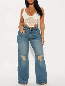 How It Goes Ripped Wide Leg Jeans - Vintage Wash