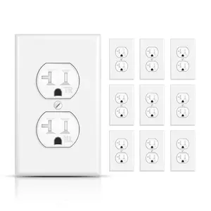 10 Pack Duplex Receptacle Outlets, Tamper-Resistant Electrical Sockets, 20A 125V, Power Outlets for Residential and Commercial Use, Self-Grounding, Wall Plate Include, UL Listed, White