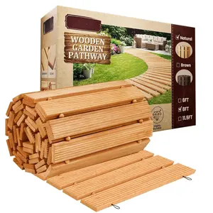 8FT Wooden Garden Pathway, Roll Out Walkway for Patio, Backyard and Outdoor Decor, Weatherproof, Non Slip and Easy to Install,  for Beach, Wedding or Lawn ()