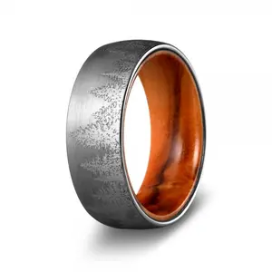 Tungsten Oak Wood Ring |The Silver Forest |GentleBands| Brushed Texture, Scratch Resistant, 8Mm Width, Comfort Fit | Men'S Wedding Bands
