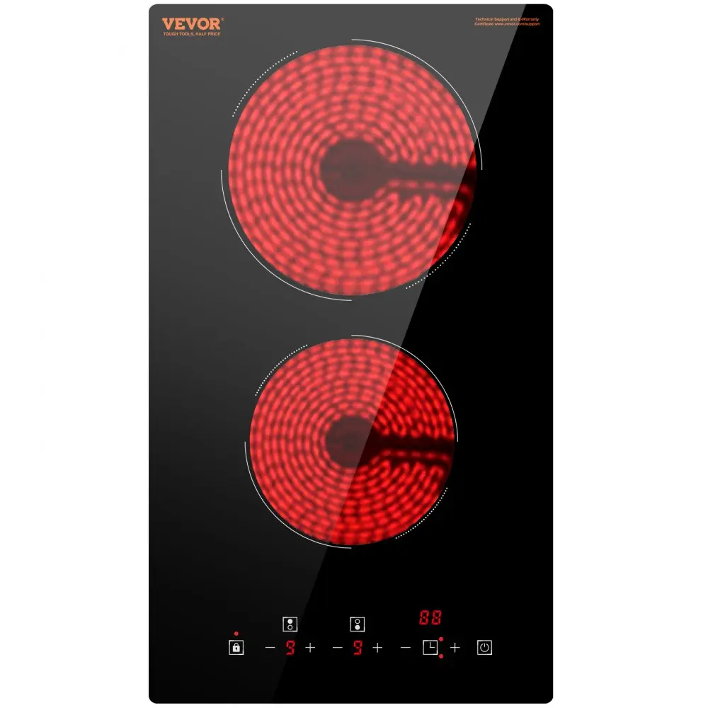【Backtoschool】VEVOR Recessed Dual Burner Glass Ceramic Electric Stove Top, 20x11.6in 240V 3000W Sensor Touch Control Cooktop with Timer, Child Lock, 9 Power Levels, Stainless Steel Build, Plug Not Included, Glass Ceramic Cooktop