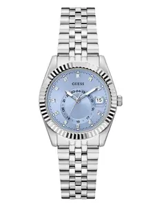 GUESS Female Silver-Tone and Blue Multifunction Watch