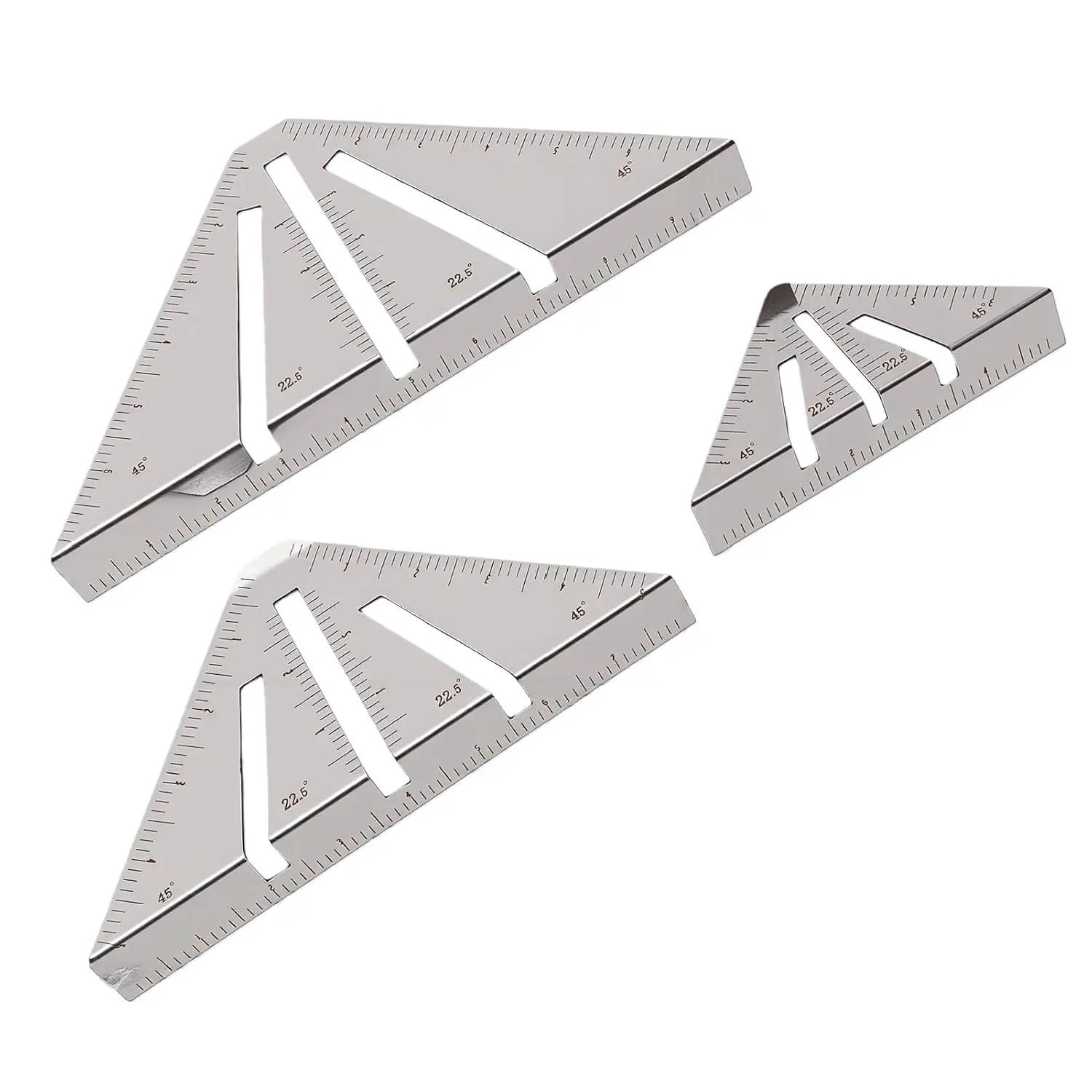 GJANSH Stainless Steel Miter Square Ruler Set 3-Pack, Heavy Duty 45 90 22.5 Degree Multi Angle Measuring Ruler for Metalworking Woodworking, Precision Layout Tool with Readable