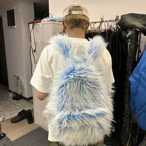 Y2k Fluffy Backpacks Color Contrast Winter Travel Bags Outdoor College Student Fashion School Bag Harajuku Faux Fur Backpack New