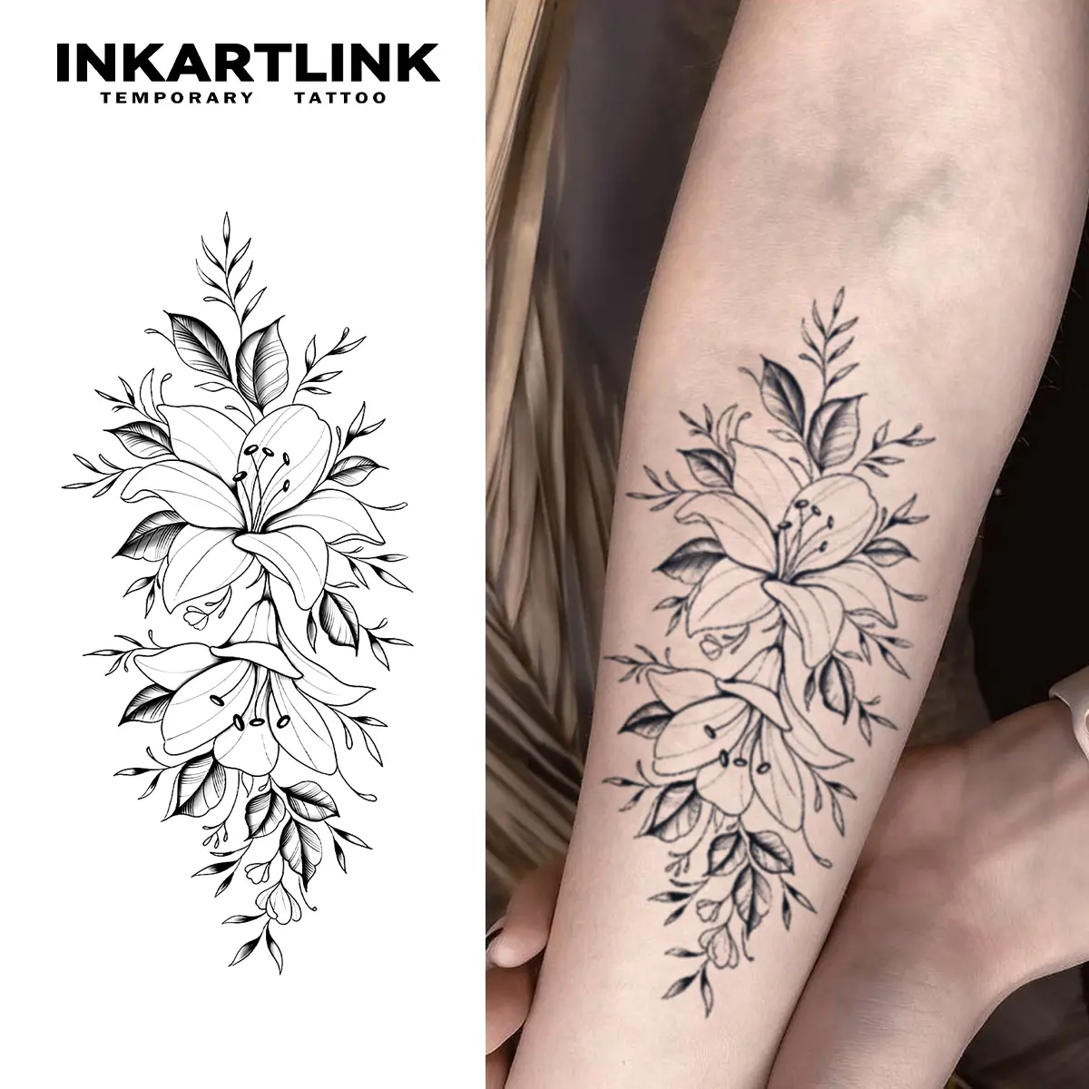 INKARTLINK Magic Henna Sticker Tattoos, 2 Sheets, Waterproof, Semi-Permanent, Long-Lasting Simple Morning Glory Art Fake Tattoos for Parties