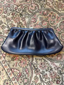 Navy Vegan Leather Clutch with Red Lining