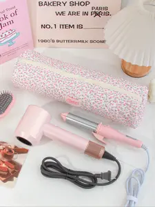 Bowknot Hair Dryer Storage Bag, Floral Pattern Curling Iron Organizer, Portable Travel Makeup Bag, Multi-Functional Cosmetic Pouch, Handheld Cosmetic Pouch, Cosmetic Travel Bags