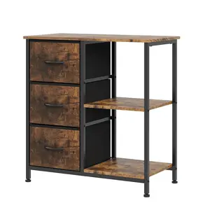 Garvee 3 Drawer File Cabinet and Printer Stand with 2 Open Storage Shelves, Fabric Filing Cabinet for Under Desk Office Organization, Modern Rustic Brown Storage Solution for Home Office