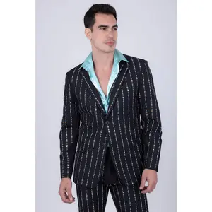 Barabas Auckland Rhinestone Suit Blazer Fabric - Fitted Long Sleeve Formal OL Style with Polka Dot Pattern & Multicolor Rhinestones for Weddings Womenswear Adjustable Button Lightweight Hem Pants