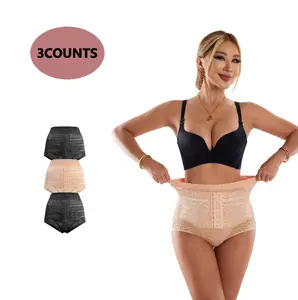 3 Pcs High-waisted abdominal-reducing shaping pants - Cooling and tightening underwear for the abdomen. Various styles for you to choose from. Outfit Womenswear Black Casual Fabric Light