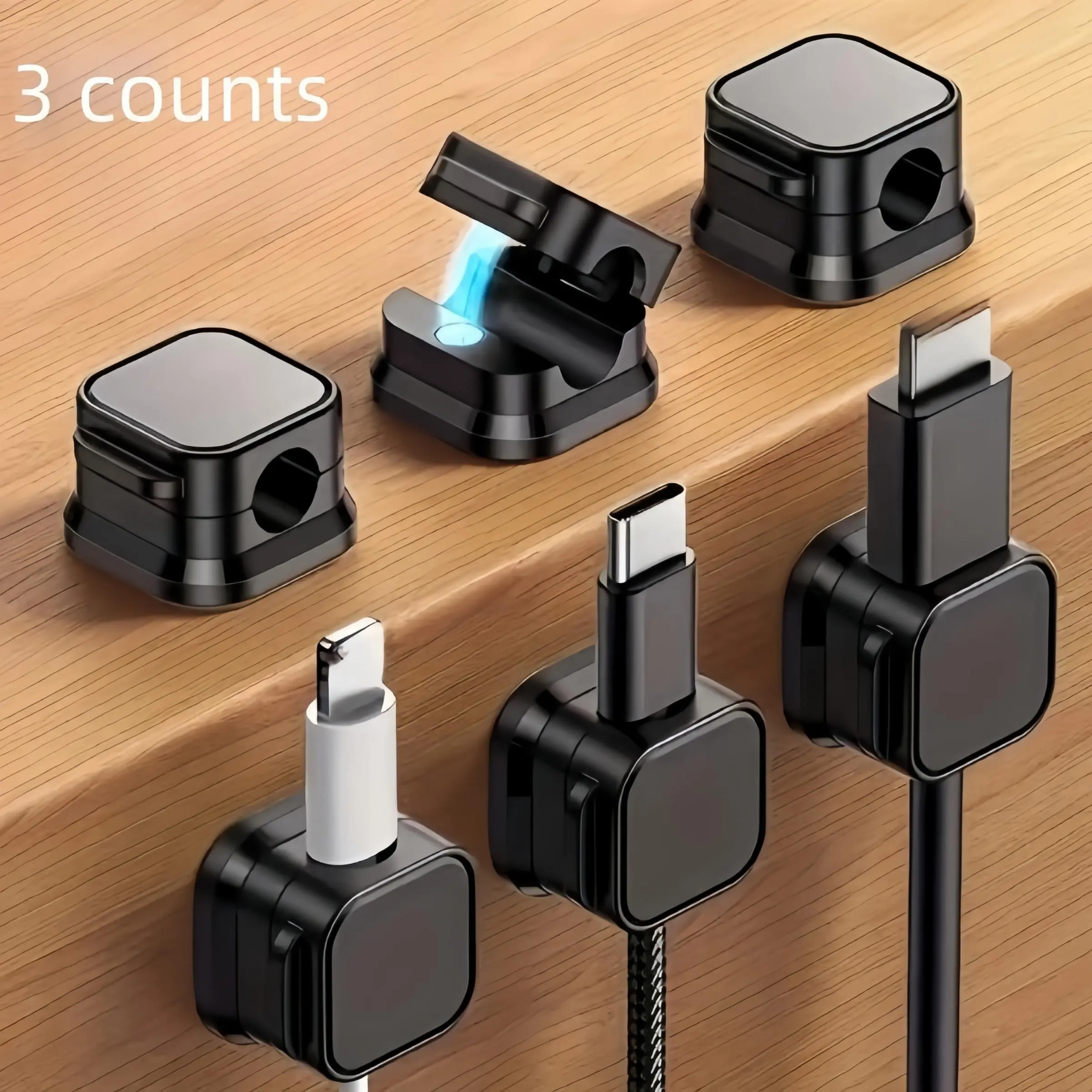 Magnetic Cable Clamp, 3 Counts Adjustable Anti Slip Cable Organizer, Organise the Space, Cable Management Tool for Home Office Desk, Cord Organizer, Cable Management Kit, Desk Accessories