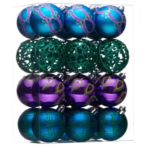 Valery Madelyn 24ct 2.36 inches Valentine's Day Ornaments, Peacock Green Purple Blue Shatterproof Christmas Tree Ornaments, Modern Hanging Ball Ornaments Bulk for Holiday Party Decor