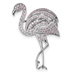 Sophia Jewelers Sterling Silver Flamingo Pin with Pink CZ Stones
