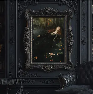 Dark Ophelia Drowning Painting,  Moody Victorian Floral Painting, Vintage Tragic Romantic Art Shakespeare Lover |Framless Poster