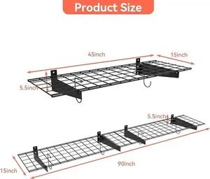 TORACK 2 Pack Garage Storage System Shelves, 15" x 45" Wall Mounted Wire Shelves for Storage Heavy Duty Garage Wall Shelving(Pack of 2, Black)