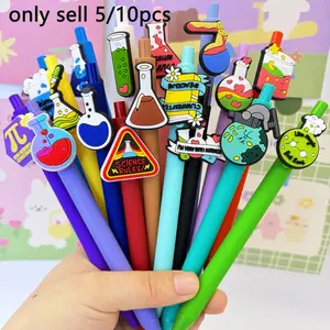 5/10pcs Lab Theme Pens, 0.5mm Smooth Writing, PVC Soft Gel Stickers, Fun Test Tube/burette Pens, Ideal for Students, Office, Classroom, Science Enthusiasts