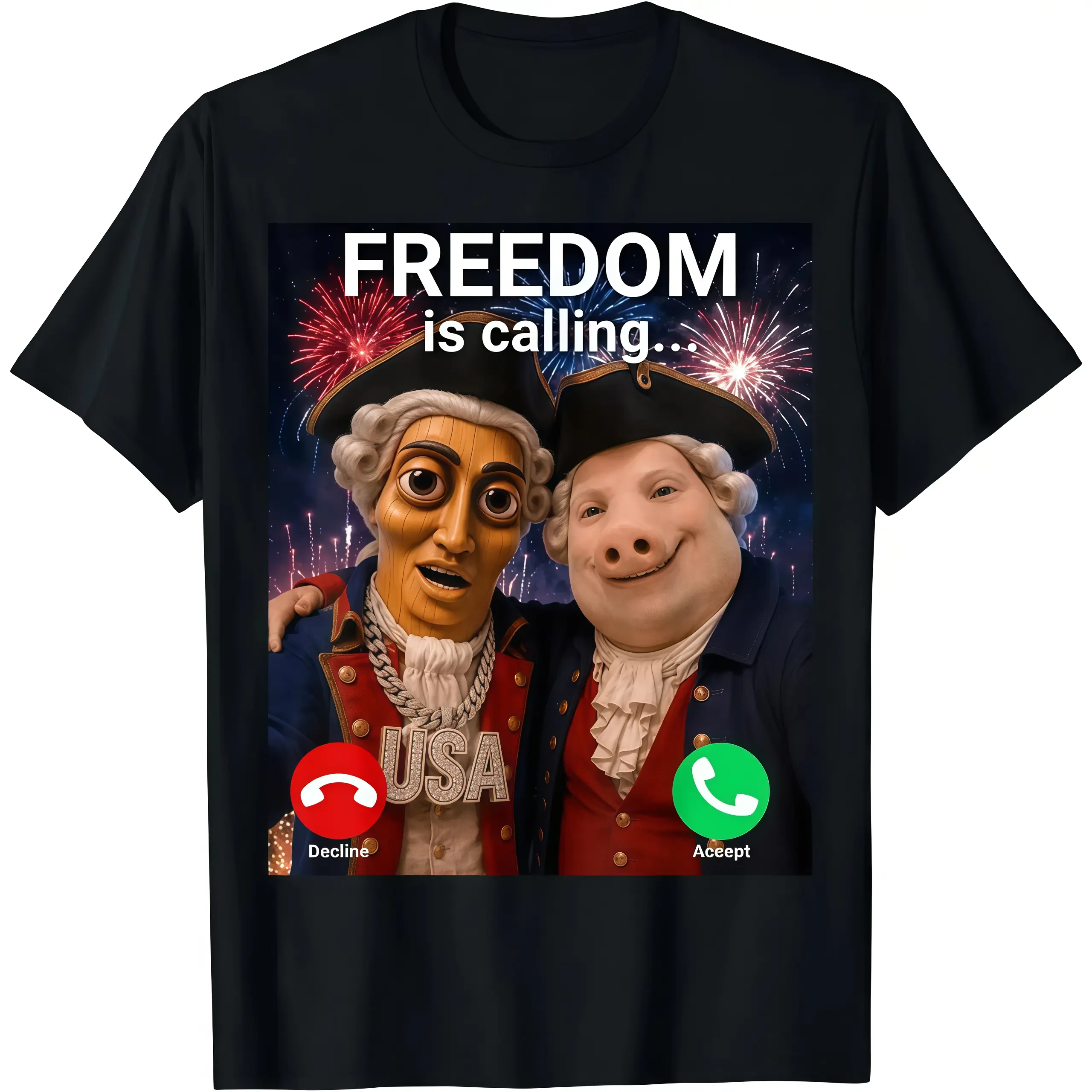 John Pork Funny "Freedom Is Calling" Sarcastic Meme Tee Tung Tung Tung Sahur T-Shirt Casual Cotton Menswear Crewneck Graphic Print shirt Top Womenswear Streetwear Stylish Tshirt