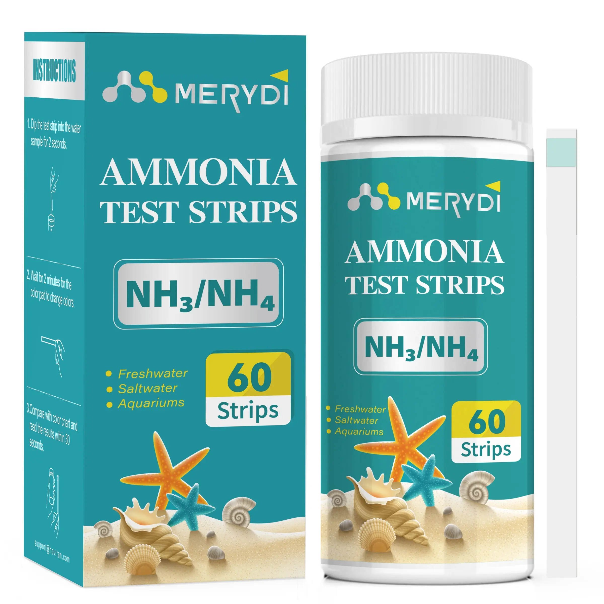 60pcs Ammonia Test Strips for Aquarium Fish Tank - Fast Accurate NH3/NH4 Testing Kit for Freshwater Saltwater Fish Tank Water Quality Test Strips