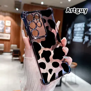 Compatible with Samsung Galaxy S23 Ultra S24 Plus S25 S22+ FE Edge Phone Case Cow - print Pattern Pattern Four-Corner Drop-Resistant Electroplated Transparent TPU Soft Trendy Cover