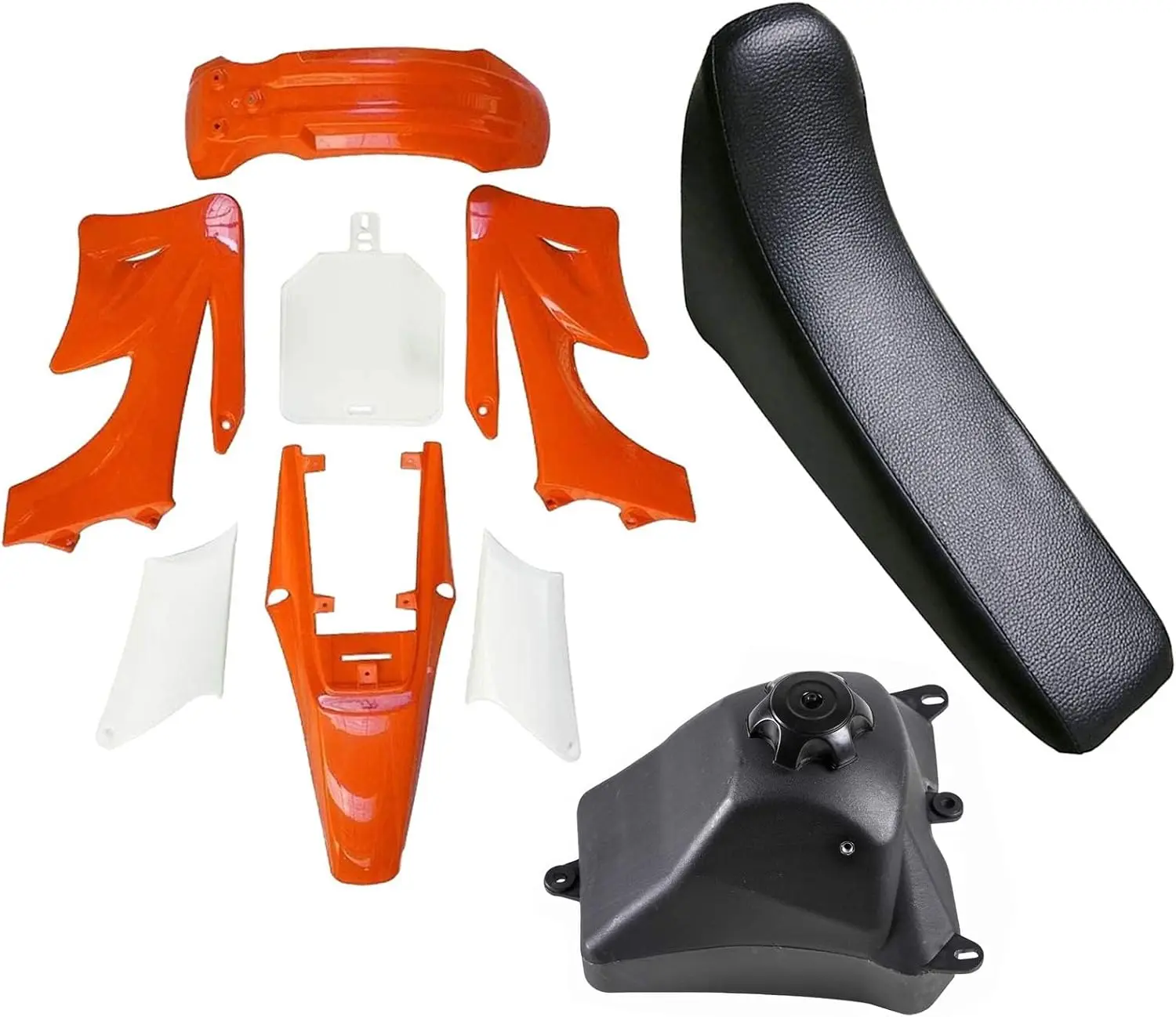 Complete Plastics Fairing Body Fender Kit with Seat and Gas Fuel Tank for Apollo Orion 110cc 125cc 140cc 150cc 160cc 200cc 250cc Pit Dirt Bike Motocross Motorcycle (White) (Orange and white)