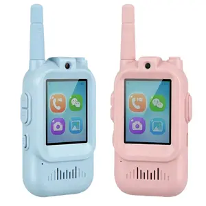 Kids Video Walkie Talkies 2 Pack Rechargeable Handheld Intercom Toys with Clear Audio Fun Voice Effects Long Range Communication for Family Games Camping Hiking for Boys Girls Ages 3-12 Blue Pink