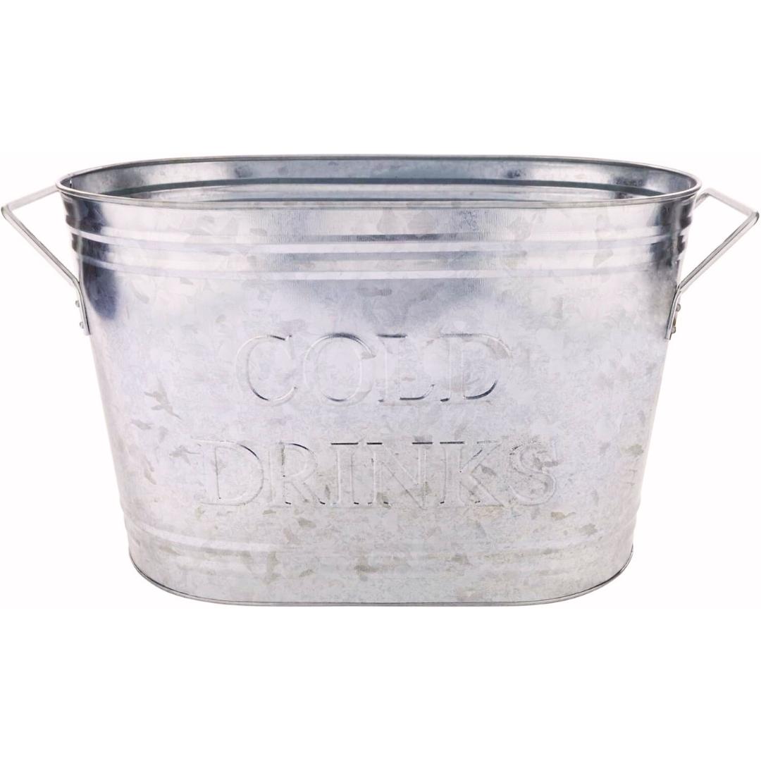 Insulated Drink Galvanized Bucket, Beer and Beverage Tub, Metal Bucket, Ice Buckets for Parties, Holds 5.35 Gallons, Silver